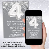 Gris Argent 4e anniversaire Fête Invitation