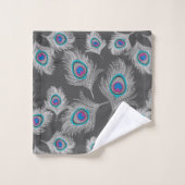 Gris argenté et plume de paon turquoise (Gant de toilette)