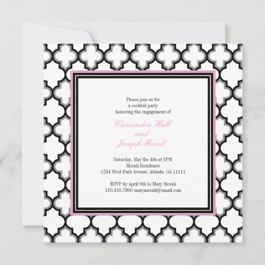 Gris argenté, Invitation noire et blanche, rose (Devant)