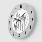 Gris argenterie blanc Napkin noir chiffres Horloge (Angle)