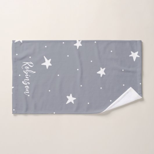 Gris aux étoiles blanches Personnalisé (Serviette à main)