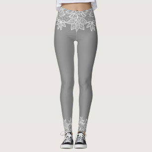 Gris avec la dentelle blanche Look Leggings Spande