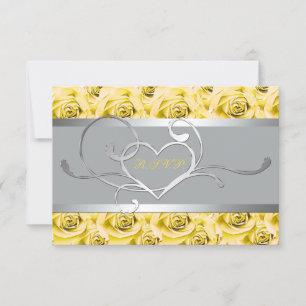 Gris avec Roses Jaunes Carte de réponse papier