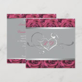 Gris avec roses roses roses Monogrammes Invitation (Devant / Derrière)
