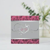 Gris avec roses roses roses Monogrammes Invitation (Debout devant)