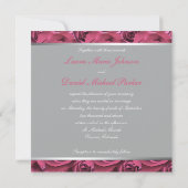 Gris avec roses roses roses Monogrammes Invitation (Dos)