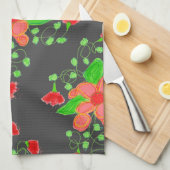 Gris Avec Rouge Floral Serviette À Main Élégante (Quart Plié)