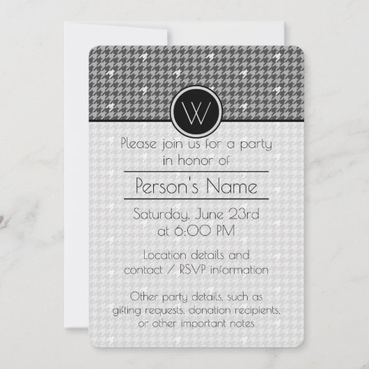 Gris avec Silver Houndstooth Party Invitation (Devant)
