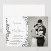 Gris Blanc Art Mariage Invitations avec photo (Devant / Derrière)