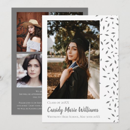 Gris blanc Confetti Faire-part de graduation (Devant / Derrière)