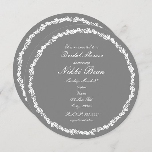 Gris & Blanc Élégant Fancy Invitations nuptiales (Devant / Derrière)