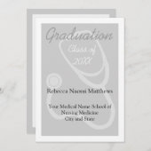 Gris/blanc Faire-part moderne d'études en santé (Devant / Derrière)