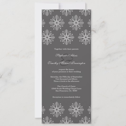 Gris + blanc flocon de neige invitation de mariage (Devant)