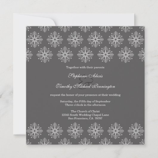 Gris + blanc flocon de neige invitation de mariage (Devant)
