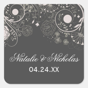 Gris/Blanc Floral - Sticker Carré