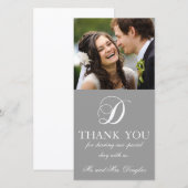 Gris blanc initial D Mariage Carte photo Merci (Devant / Derrière)