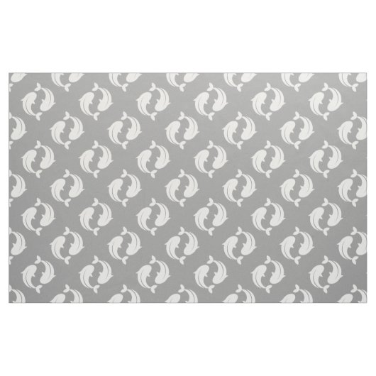 Gris blanc Koi Poisson tissu oriental motif (Fat Quarter)