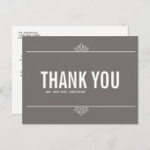 Gris Blanc Moderne Typographie Merci Carte postale (Devant / Derrière)