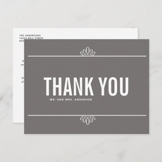 Gris Blanc Moderne Typographie Merci Carte postale (Devant / Derrière)