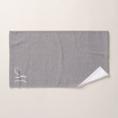Gris Blanc Monogramme Faux Lin Gris (Serviette à main)