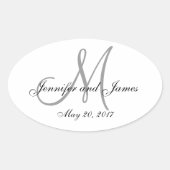 Gris blanc Monogramme Oval Mariage Étiquette (Devant)