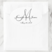 Gris blanc Monogramme Oval Mariage Étiquette (Sac)