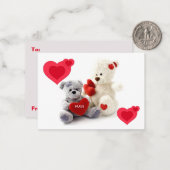 Gris & Blanc Ours & Coeurs Valentines Cartes Enfan (Devant/Arrière en situation)