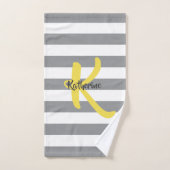 Gris blanc rayé et jaune personnalisé (Serviette à main)