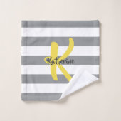 Gris blanc rayé et jaune personnalisé (Gant de toilette)