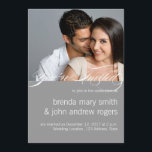 Gris Blanc Simple Faire-part de mariage photo mode<br><div class="desc">Couleur arrière - plan gris,  script blanc et texte simple Faire-part de mariage moderne avec photo fiançailles. Conception par Elke Clarke©. Customisez avec vos noms,  photo et texte d'information du mariage. Pour d'autres couleurs,  veuillez contacter le concepteur.</div>