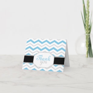 Gris & Bleu Chevron Trendy Merci Cartes
