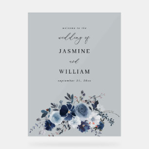 Gris - Bleu et Marine Mariage Floral Bienvenue