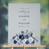 Gris - Bleu et Marine Mariage Floral Bienvenue (Neutre)