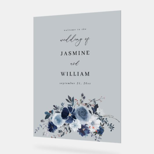 Gris - Bleu et Marine Mariage Floral Bienvenue (Angle)