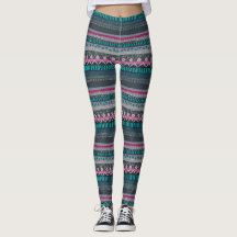 Gris Bleu Floral Tribal Print Leggings