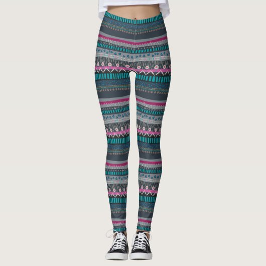 Gris Bleu Floral Tribal Print Leggings (Devant)