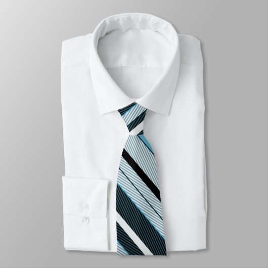Gris, bleu, rayures blanches. cravate (Attaché)