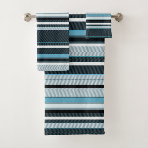 Gris, bleu, rayures blanches. ensemble de serviett