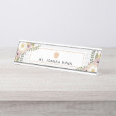 Gris Bois Dusté Floral Enseignant Plaque (Devant)