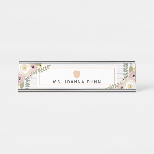 Gris Bois Dusté Floral Enseignant Plaque (Devant)