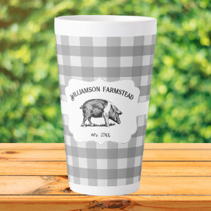 Gris Buffalo Plaid Farm Pig Latte Mug