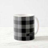 Gris Buffalo Plaid Motif Monogramme Mug (Devant droit)