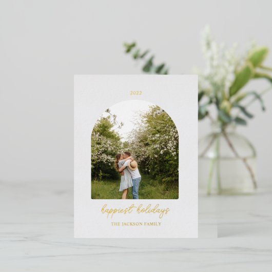 Gris | Carte postale Joyeux Noël Photo Foil (Debout devant)