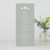 Gris | Cartes de menu Mariage blanc Fleur-de-lis (Debout devant)