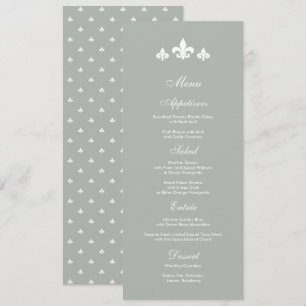 Gris   Cartes de menu Mariage blanc Fleur-de-lis
