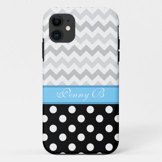 Gris Chevron Black Polka Dot Blue iPhone 5 Coque (Dos)