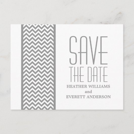 Gris Chevron Bordure Enregistrer la date Carte pos (Devant)