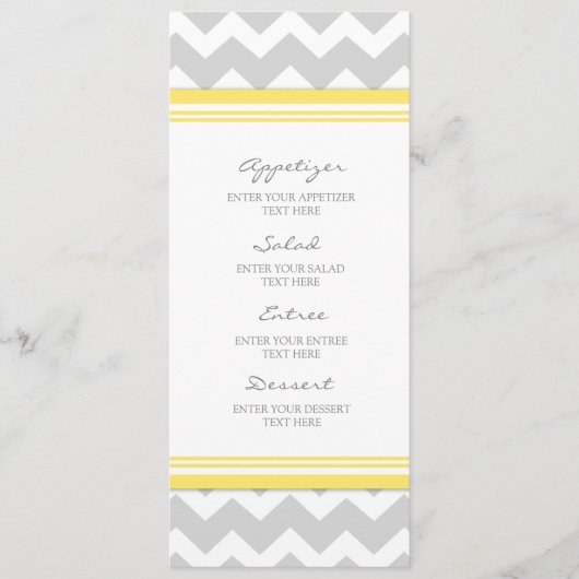Gris Chevron de jaune de menu de mariage (Devant)