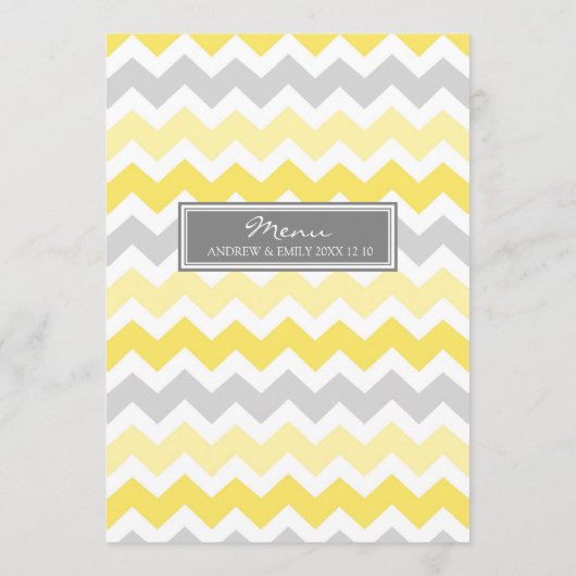 Gris Chevron de jaune de menu de mariage (Dos)