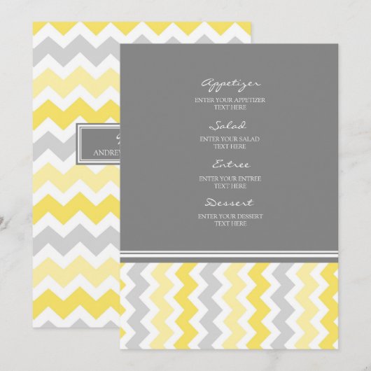 Gris Chevron de jaune de menu de mariage (Devant / Derrière)
